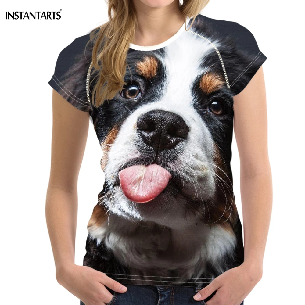 INSTANTARTS/Повседневная футболка для женщин забавная 3D Футболка с принтом Бернской