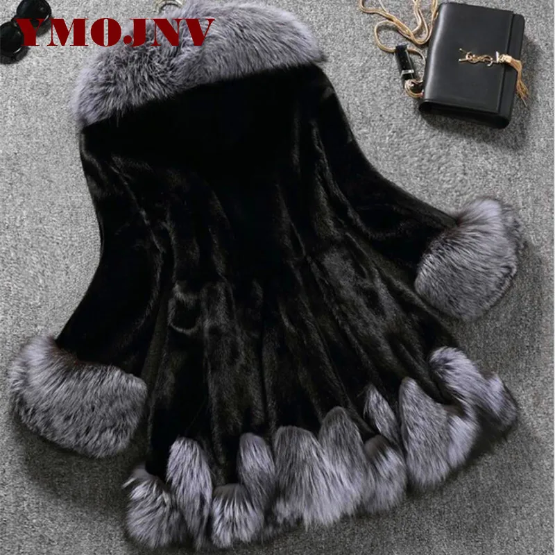 Женская шуба из искусственного меха норки роскошная длинная в европейском стиле