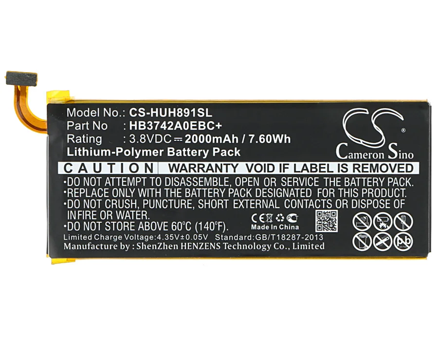 

Высококачественный аккумулятор Cameron Sino 2000 мАч HB3742A0EBC +, PGF364197HT для Huawei Ascend SnapTo, G620-A2, H891L, Pronto