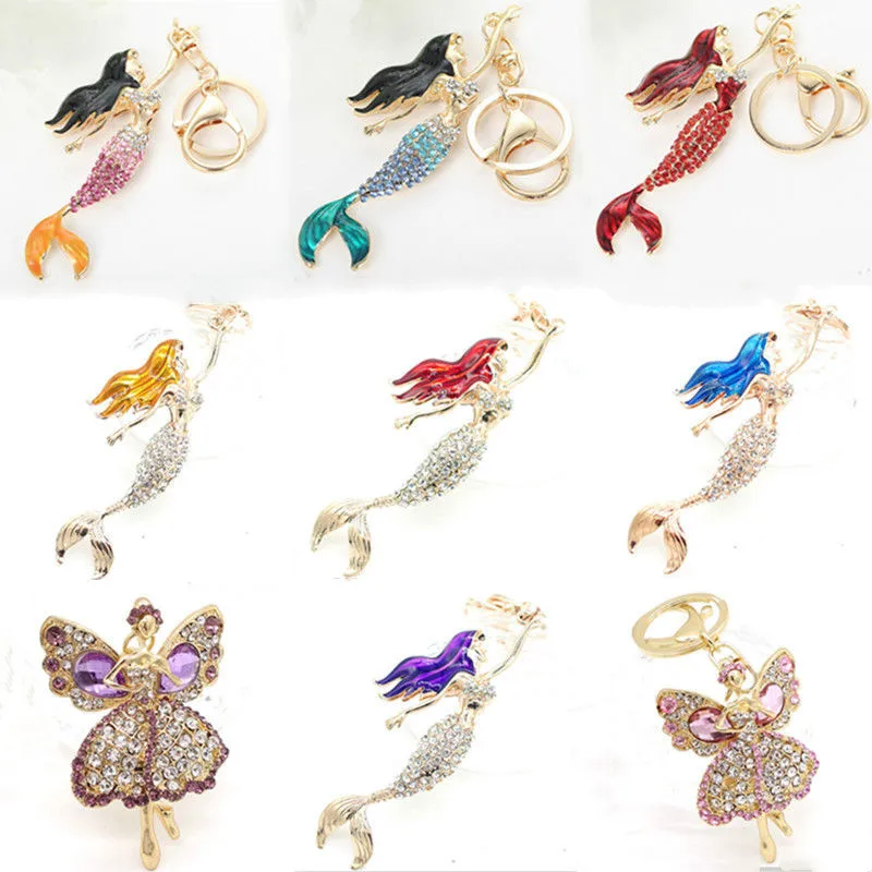 

Keychain Mermaid Keyring Purse Bag Rhinestone Crystal CZ Key Chains Charm Pendant Necklace Gift