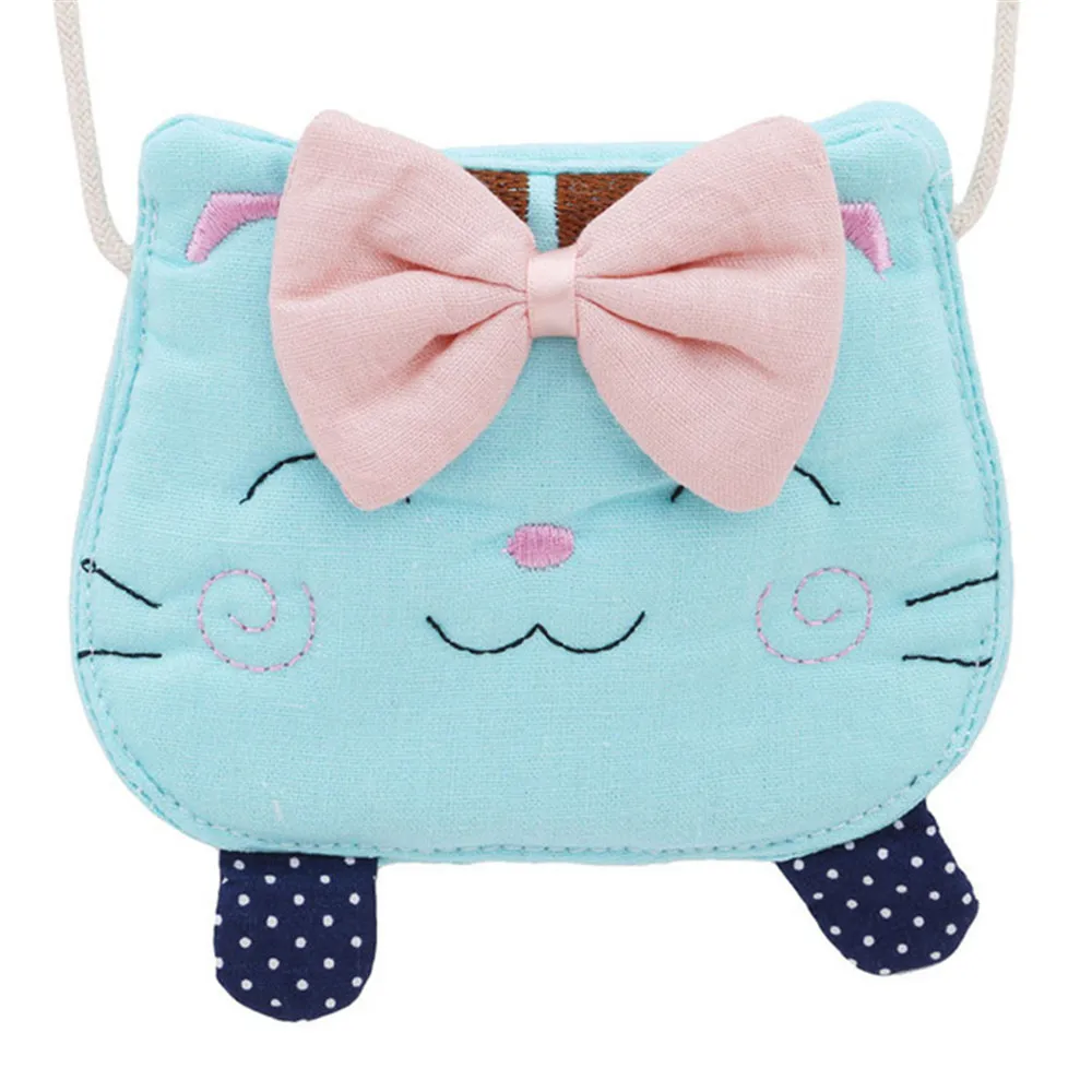 blue Маленький кошелек для монет для девочек, Детский кошелек, сумка для монет, детский держатель денег бумажник, Детская милая сумка в виде кота - Цвет: blue