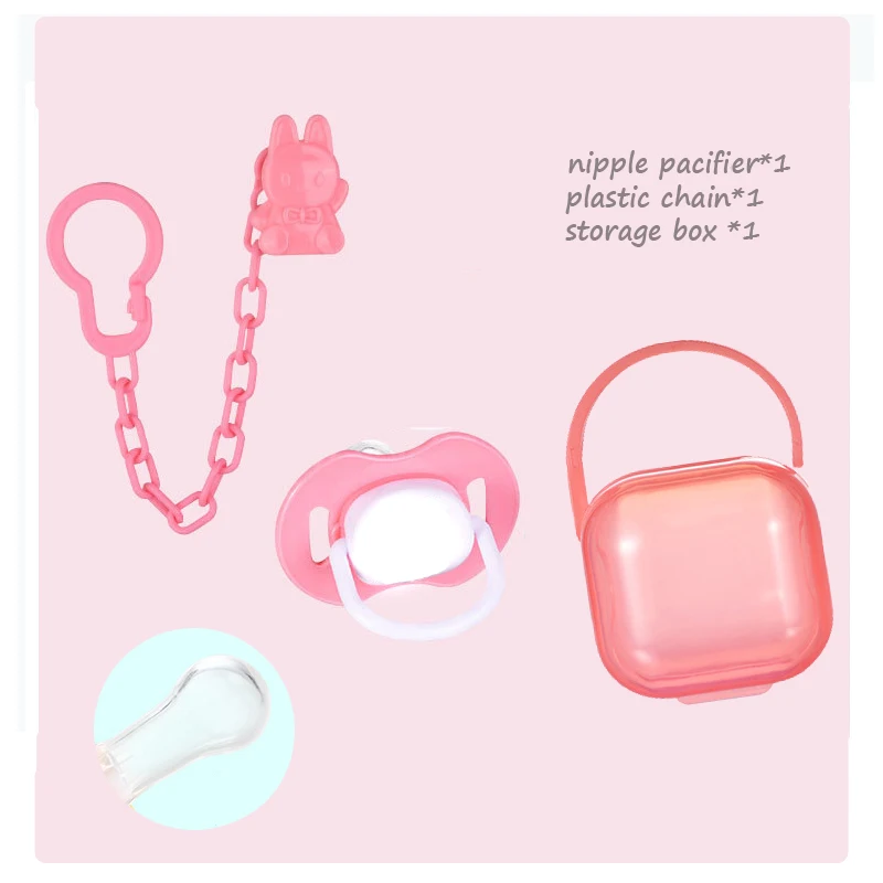 Set2 nipple--Pink Новорожденная детская пустышка зубное кольцо для ребенка цепь Ортодонтическая Соска сон пустышка палец нипплер мягкая BPA коробка для хранения - Цвет: Set2 nipple--Pink