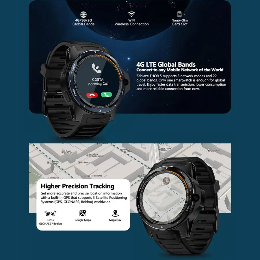 Zeblaze Thor 5 двойная система Два чипа для телефонных звонков Смарт-часы браслет