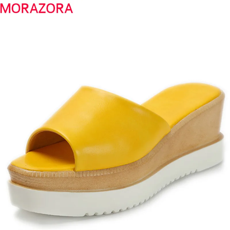 MORAZORA/Новинка года; горячая распродажа; модные женские шлепанцы с открытым носком; однотонные летние туфли; удобная женская обувь на платформе