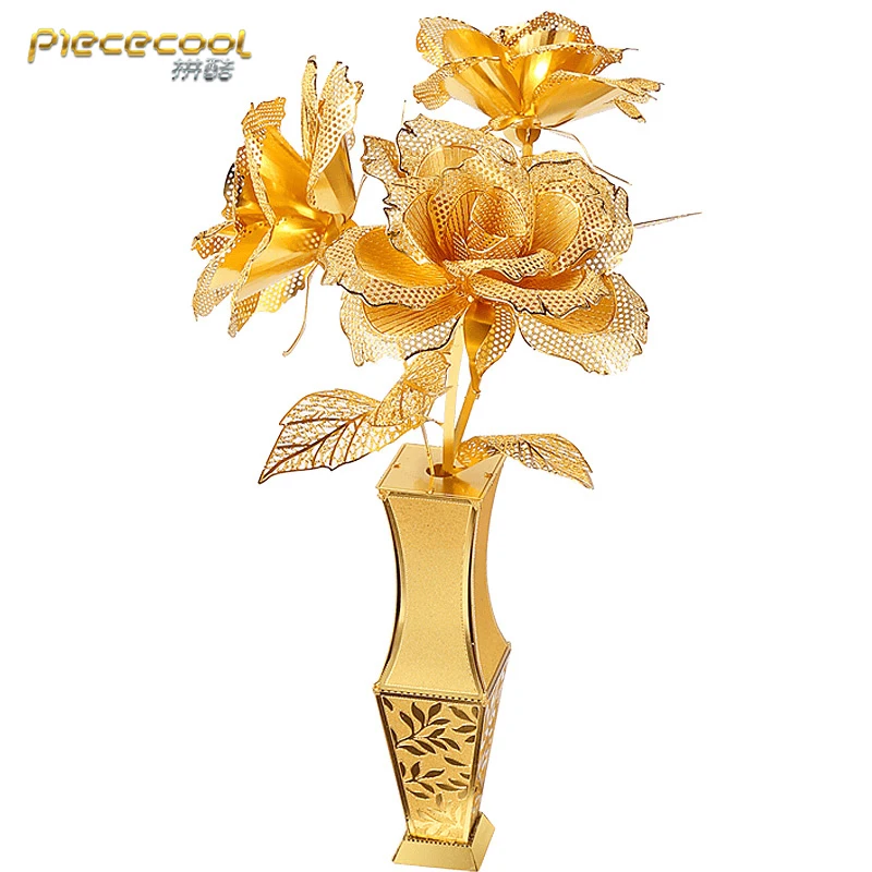 

Piececool 3D Metal Puzzle Figure Toy Golden Rose model Educational Puzzle 3D Models Gift jigsaw Toys For Children