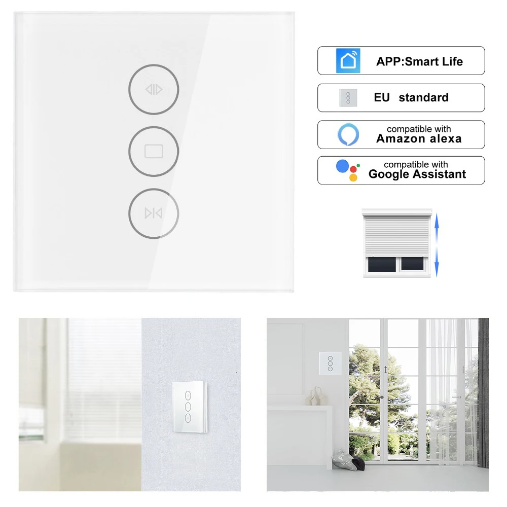 

Timethinker EU UK Smart WiFi Curtain Switch Electric Curtain Motor White DIY Panel for Alexa Google Home Smart Life App Support