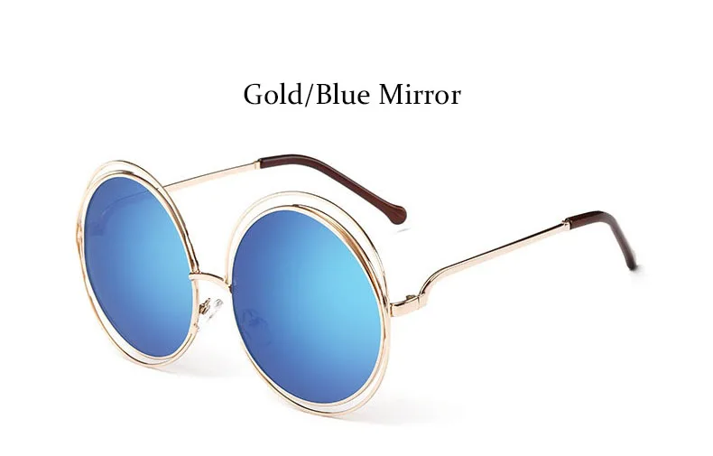 Gold Blue Mirror Круглые Женские солнцезащитные очки, Ретро стиль, Зеркальные Солнцезащитные очки для женщин, роскошные коричневые линзы, женские солнцезащитные очки, большие винтажные очки Oculos - Цвет линз: Gold Blue Mirror