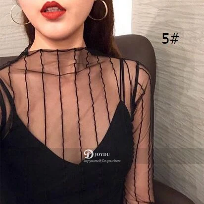 JOYDU Сексуальная Блузка с прозрачной сеточкой Рубашки женские Топы Blusas блузка с длинным рукавом сорочка Femme Повседневная рубашка в горошек женская блуза - Цвет: Style 5