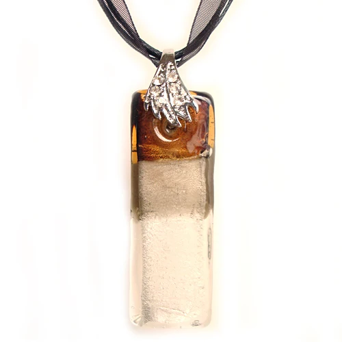 

RED SNAKE Murano Glass Rectangular Strip Brown Color Pendant Necklace