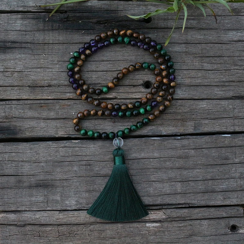 Натуральный бисер 8 мм тигровый глаз аметист наборы джарамала ожерелье для йоги