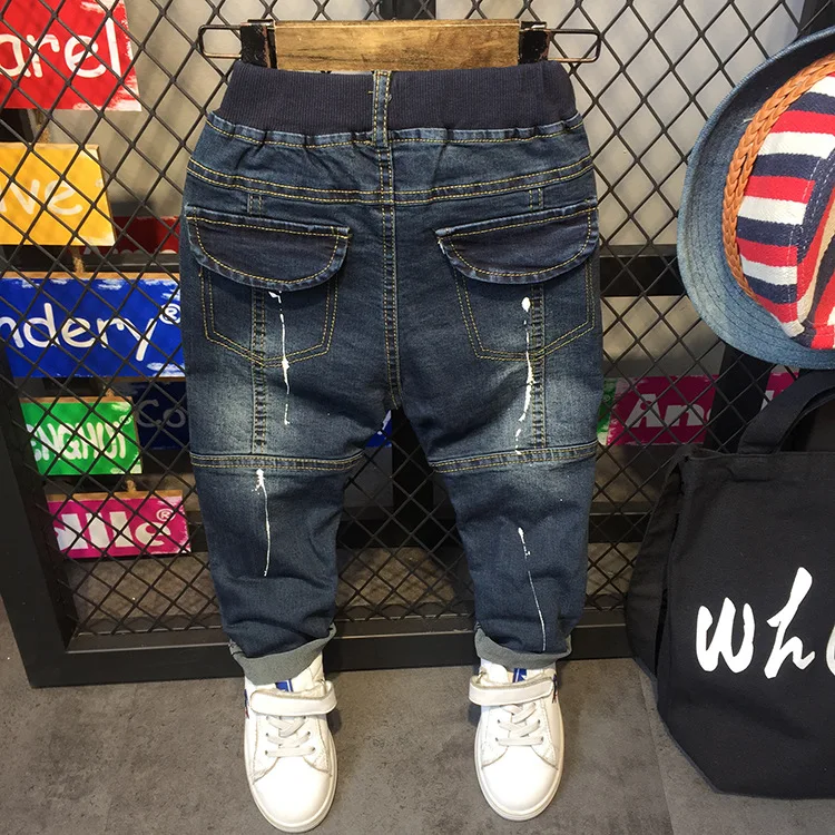 WNLEIGEL/Детские осенние джинсы для мальчиков детские джинсовые Темно Синие рваные