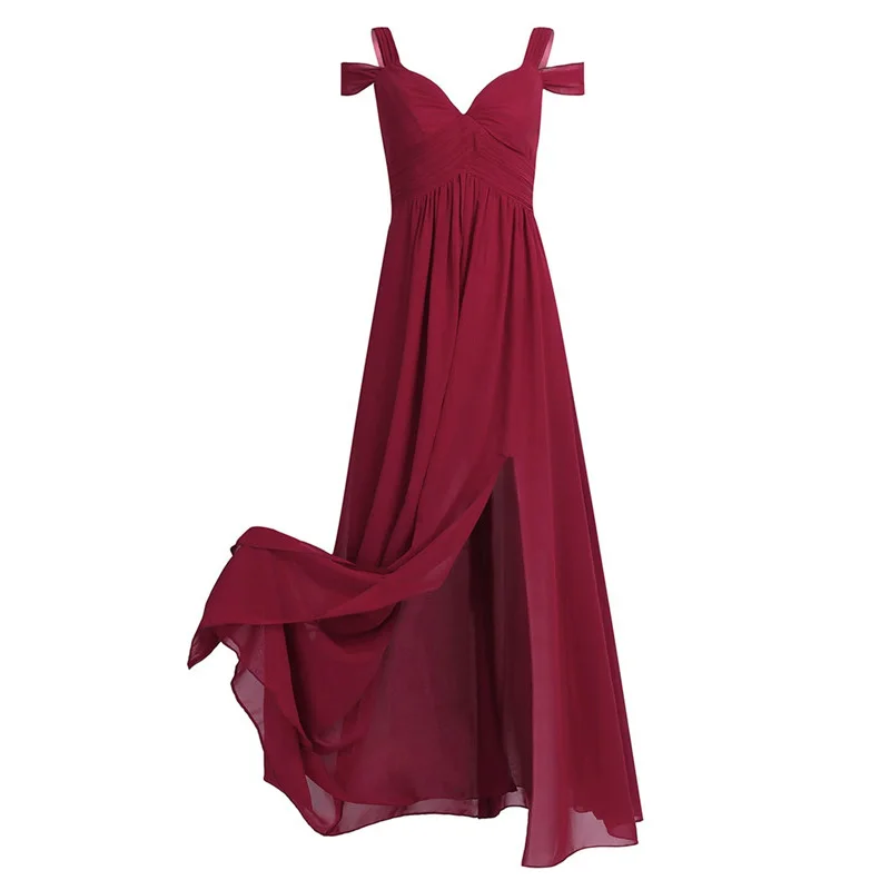 Женское шифоновое платье с открытыми плечами длинное подружки невесты разрезом