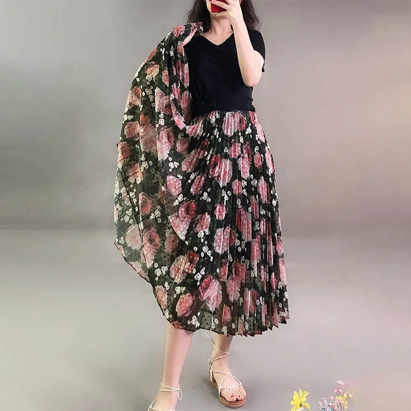 Узкая плиссированная шифоновая юбка с цветочным принтом и рисунком|Женские юбки| |