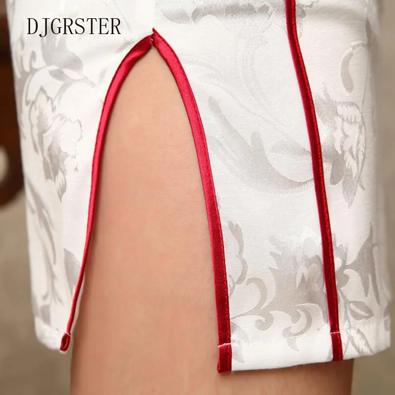DJGRSTER Summer Cheongsam Vintage Chinese Women Elegant Dress Silk White Embroidery Slim Short Qipao Evening Vestidos Cheongsam images - 6