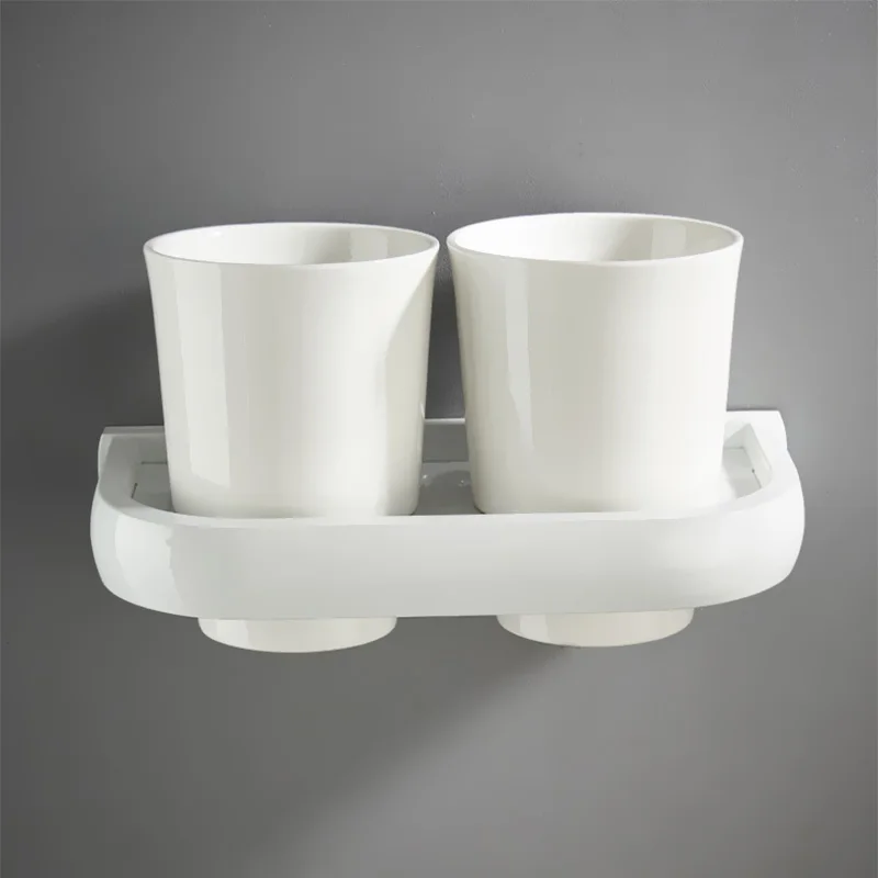 Белый Бронзовый держатель зубной щетки черный розовое золото двойной керамический подстаканник для ванной комнаты зубная паста подставка для стаканов латунь белые хромированные чашка-держатель - Цвет: Белый