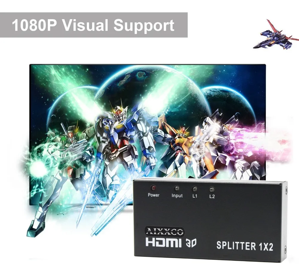 AIXXCO Rectang HDCP Серебряный 4K HDMI разветвитель 1x2 1080P 3D усилитель HDMI коммутатор 1 в 2 HDMI конвертер адаптер для HDTV PS3 PS4