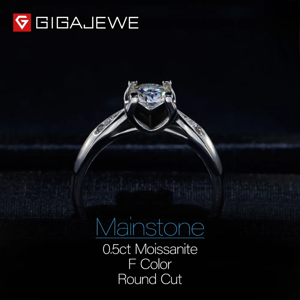 GIGAJEWE Moissanite кольцо 0.5ct VVS1 круглой огранки F цвет Лаборатория алмаз 925 серебряные ювелирные изделия символ любви женщина подружка Ухаживание подарок