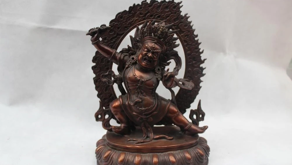 11 &quotКитайский тибетский буддизм Красный Бронзовая подставка Статуэтка Махакала