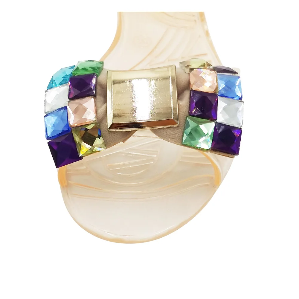 Сандалии женские с кристаллами однотонные пляжные туфли без застежки