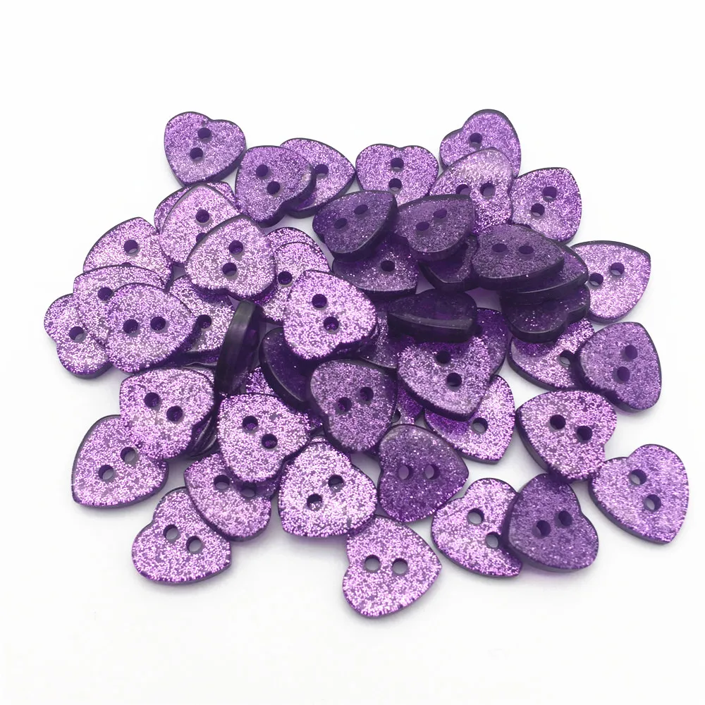 

500pcs 12x13mm Purple Heart Buttons Glitter Resin Sparkle 2 Holes Button Embellishments Scrapbooking Cardmaking