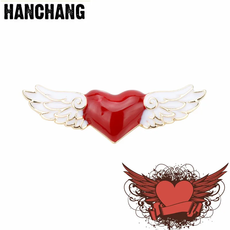 

Fashion Jewelry Love Heart Angel Wings Metal Pins Brooch Wedding Women Menn Gifts Accessories