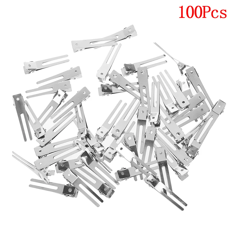 100pcs 100 шт двойные зубчатые зажимы, металлические шпильки без зубов, аксессуары для волос, серебро 48 мм - Цвет: 100pcs