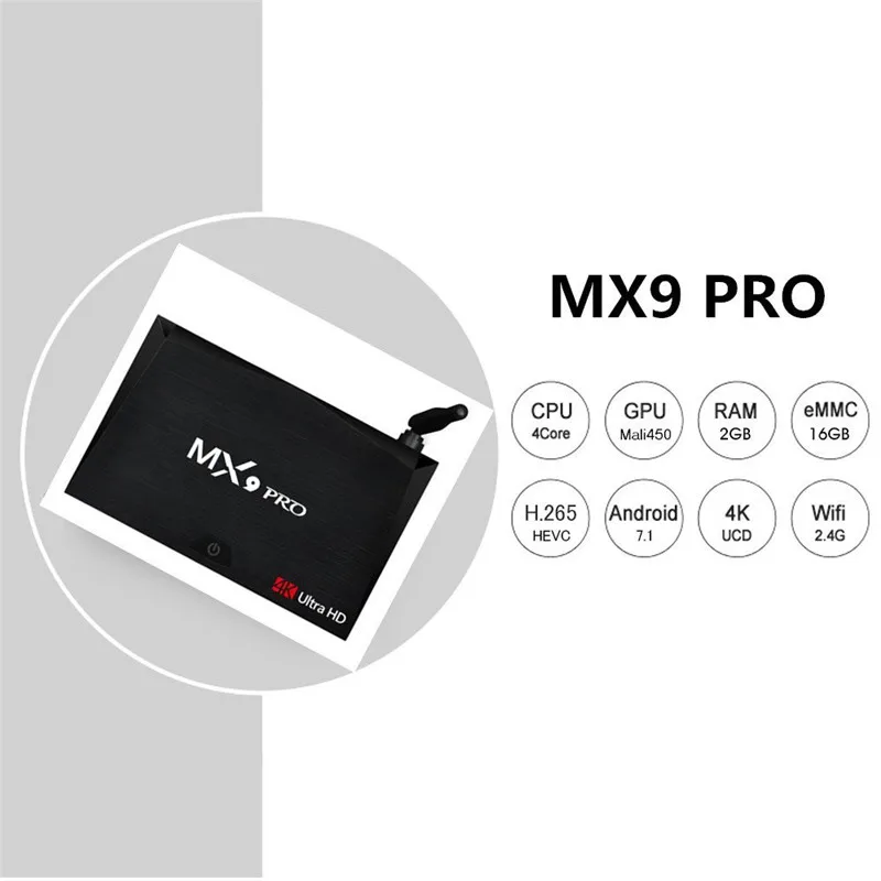 Mcboson MX9 Pro ТВ коробке 2 ГБ + 16 Android 7.1 4 ядра 2.4/5 ГГц BT4.0 Wi-Fi 3D медиаплеер с ВМС 2000