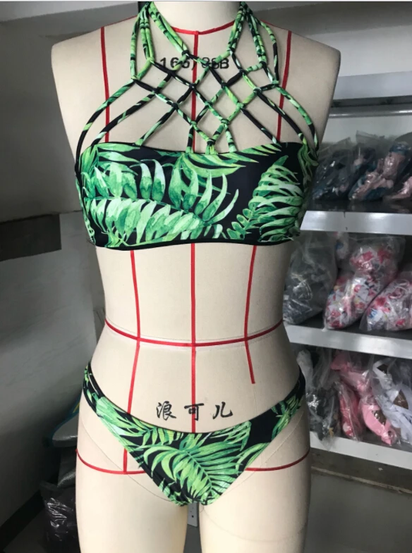 Newest Women Bikini Set Padded Push-up Swimsuit floral Print Bathing Suit bandage halter Swimwear Low waist mesh Beachwear 2018 | Спорт и