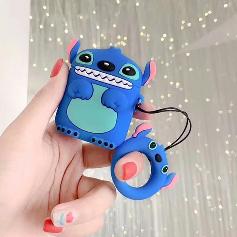 1 Чехол для AirPods, милый мультяшный защитный чехол, беспроводной чехол для наушников Air pods 2, чехол для наушников с кольцом на палец - Цвет: 1