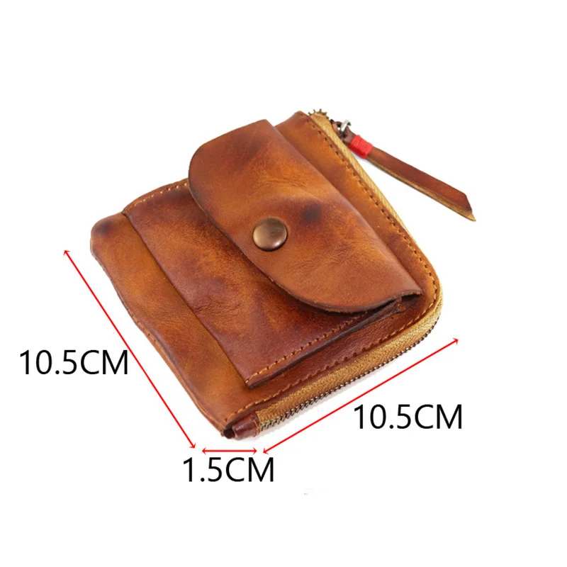 

AETOO Tanning real cowhide zipper coin Wallet, handmade creative pocket buckle small wallet, card bag key storage bag