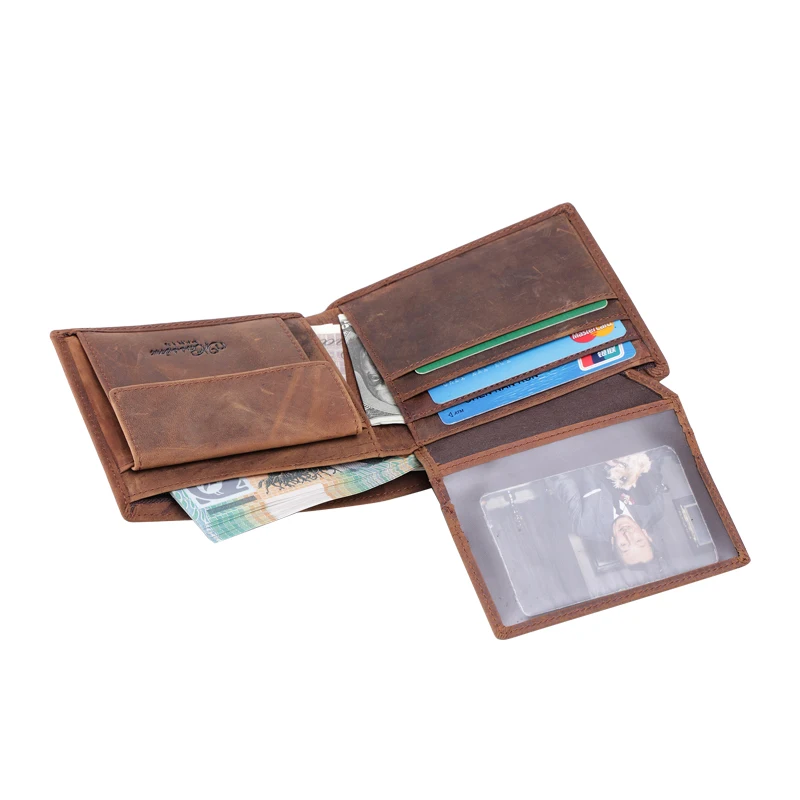 Мужской винтажный кошелек на застежке MS из натуральной кожи Крейзи Хорс двойной