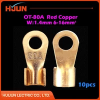 10pcslot ot 80a 8 2mm dia red copper circular splice crimp terminal wire naked connector for 6 16 square cable
