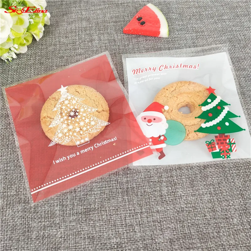 100 Pcs10x10cm милый Санта Клаус пластиковый целлофан конфеты печенья подарочные сумки