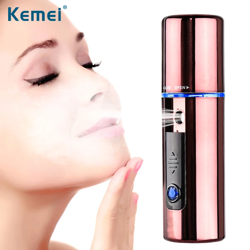 Kemei Ультразвуковой Nano Лица Пароход Handy Facial Spa Опрыскиватель 1 Час Быстрая Зарядка