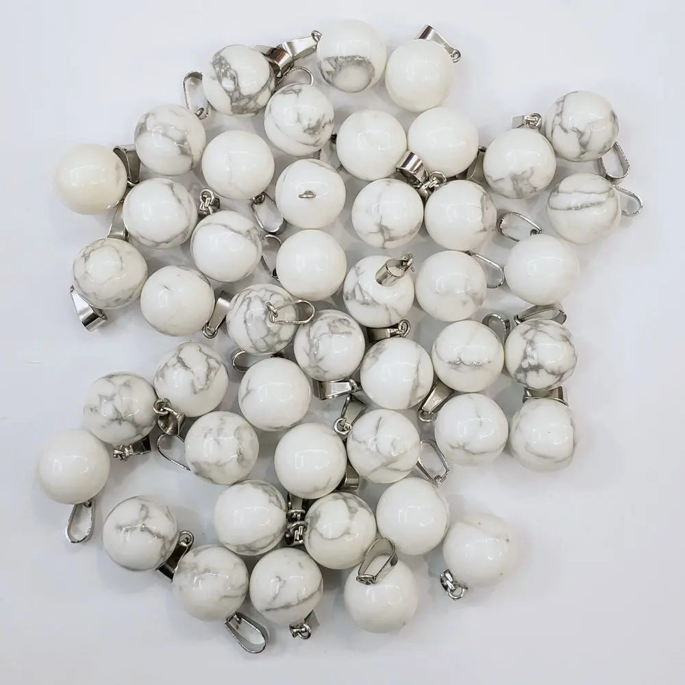 White Turquoise 50 шт./лот модные рейки лучшие продажи Ассорти натуральные камни круглый шар Форма Подвески подходит для изготовления ожерелья бесплатно - Окраска металла: White Turquoise
