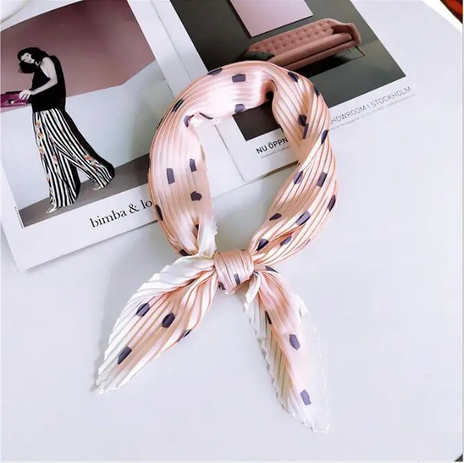 8 Dot Pink Квадратный сморщенный Шелковый маленький шейный шарф для женщин мнущаяся Бандана шейный платок шелковый атлас принт платок женский носовой платок Новинка - Цвет: 8 Dot Pink