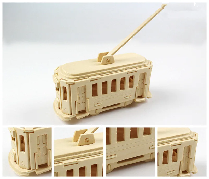 Tramway Классические 3D DIY деревянные пазлы животное Вертолет Модель Сборка Строительство деревянные игрушки для детей образовательная декорационная игрушка - Цвет: Tramway