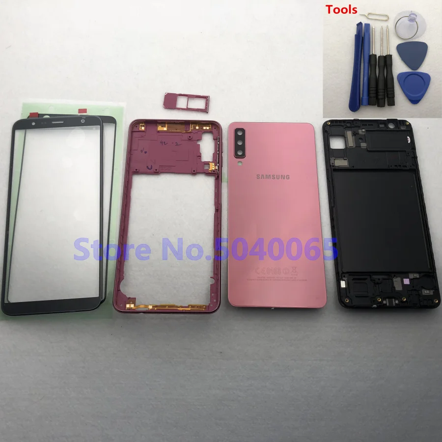 Для Samsung A7 2018 SM A750F полный корпус Передняя средняя рамка пластина задняя крышка