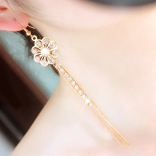 Женские длинные серьги Bluelans с круглыми кисточками и крючком|linear earring|long tasselrhinestone