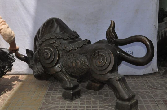 shitou 002782 42&quotchinese bronze money coin fish Wall Street Bullfighting Ox bull Cattle statue |