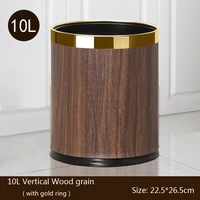 metal trash can wood grain waste bin double layer trash bins home kitchen hotel open top floor stand wastebasket without lid