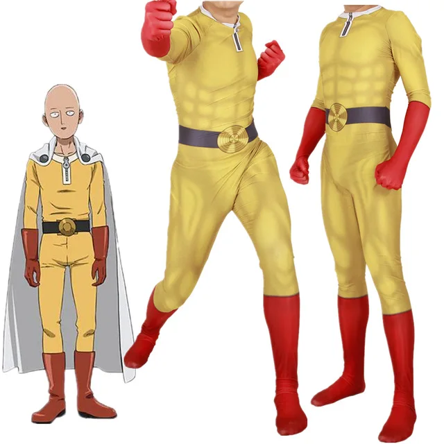 Костюм для косплея Аниме ONE PUNCH MAN комбинезон Сайтама с 3D принтом из спандекса Zentai