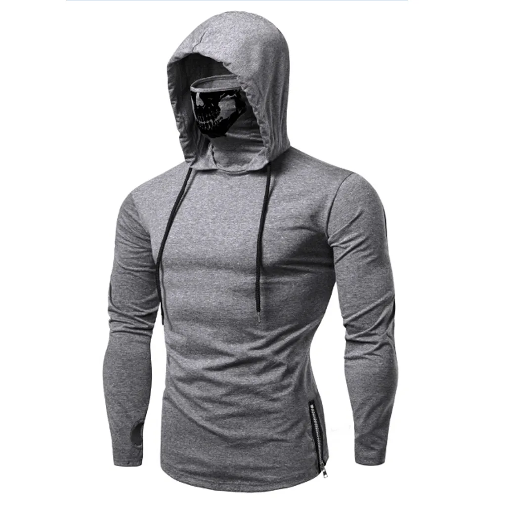 GY Womail Fashion Мужские лсення толстовка с капюшоном маска черепа Однотонная одежда пуловер с капюшоном и длинными рукавами Толстовка Топы Топмэн Толстовка - Цвет: GY