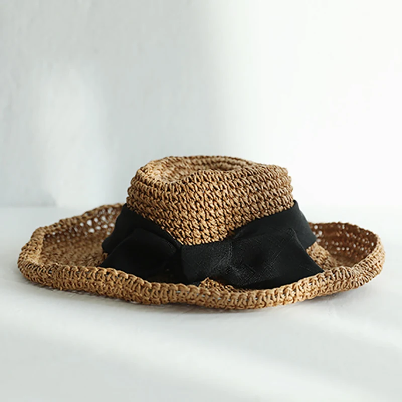 WeMe летние соломенные шляпы с бантом изготовленные вручную вязаная крючком