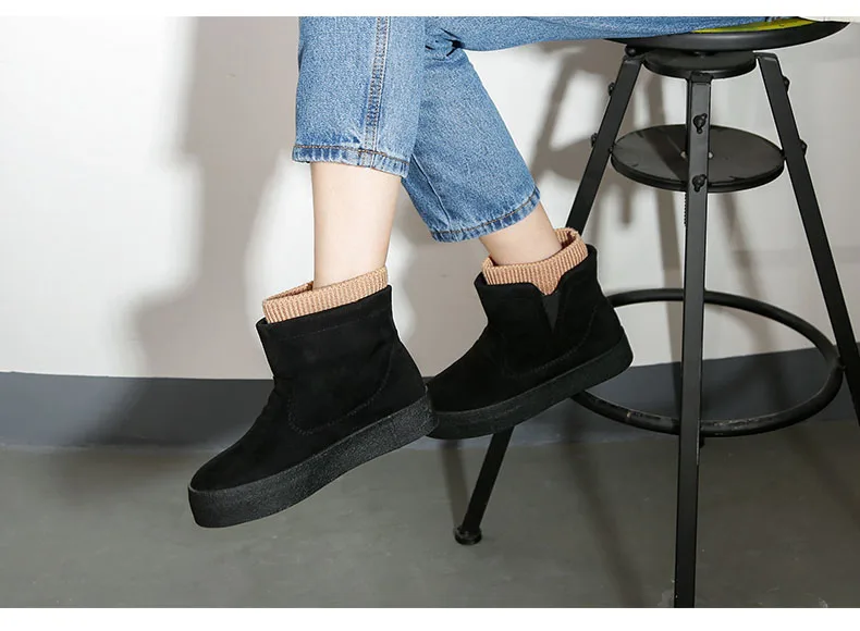 Зимние ботинки; Botas Mujer; Новинка года; женские ботинки; Модные ботильоны из флока на высоком каблуке и платформе; сезон весна-осень