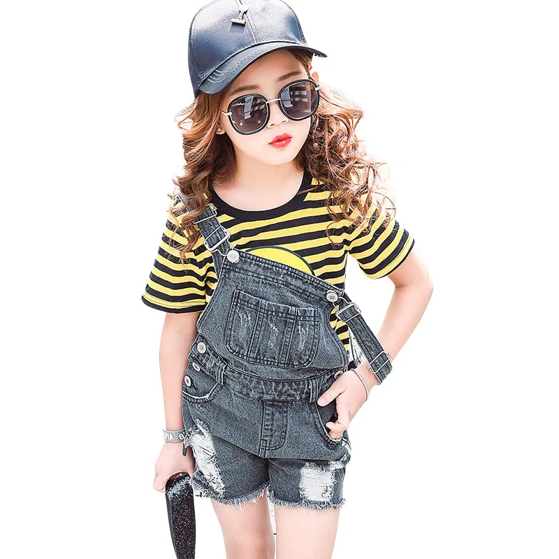 Бесплатная доставка Детский комплект Летняя Новинка 2017 г. полосатая футболка +