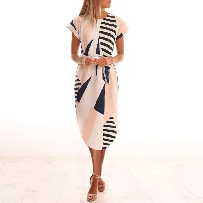 2019 Hot Sale Women Party Plus Size Dresses Geometric Print Summer Boho Beach Dress Loose Batwing Sleeve Vestidos | Женская одежда