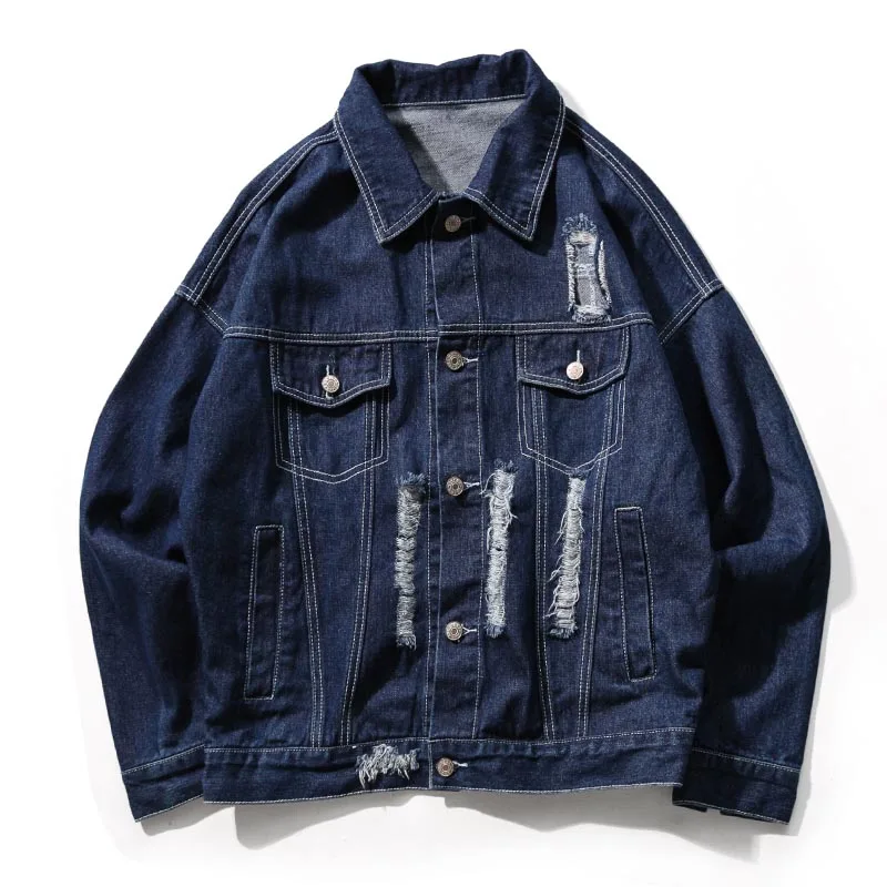 Куртка мужская рваная джинсовая в стиле хип-хоп повседневная качественная