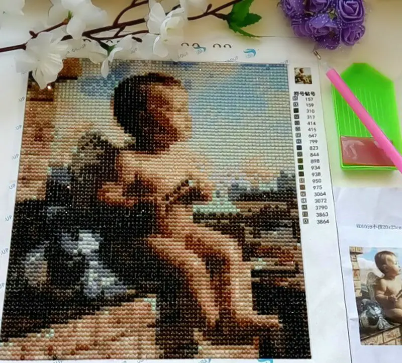 MHD Full Diamond Embroidery Red Rose and Butterfly Blue Background Round Painting Living Room Wall Stickers Decorative | Дом и сад