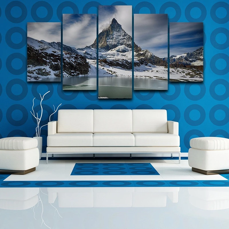 

Wall Art Pictures 5 Panel Snow Mountain Landscape Poster For Living Room Home Decor Modern Painting On Canvas